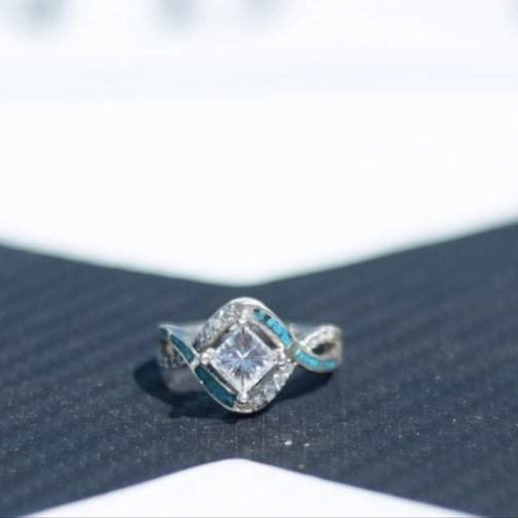 Turquoise & Diamond Infinity Engagement Ring - Picture 3 of 6